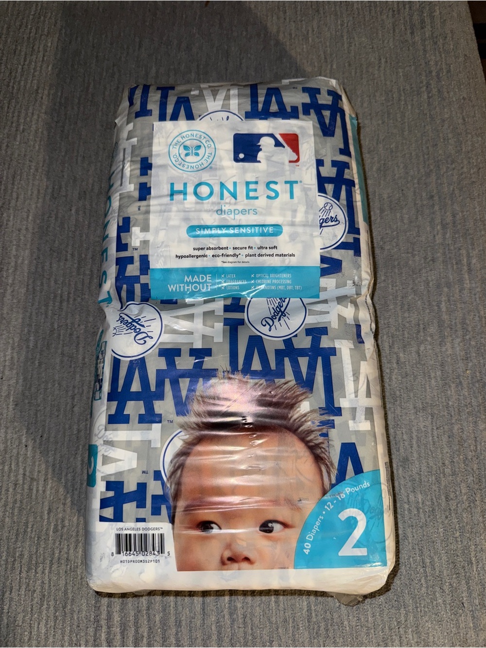 Honest Diapers LA Dodgers Size 2 40ct Sealed